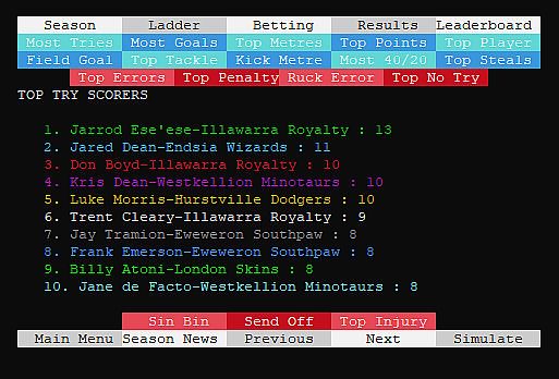 SYDE Rugby League Simulator