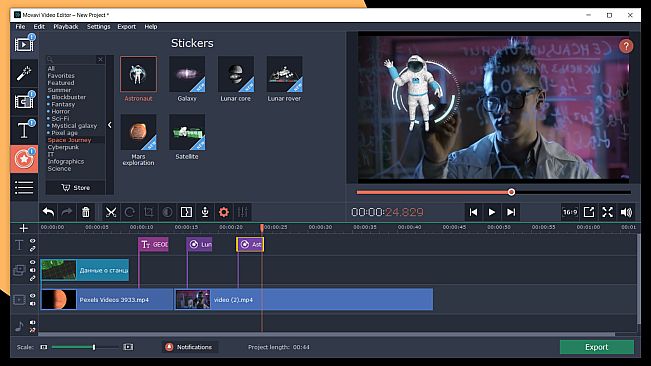Movavi Video Editor Plus 2020 Effects - Space Journey Pack