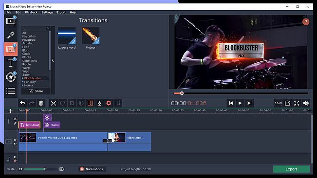 Movavi Video Editor Plus 2020 Effects - Cinematic Set