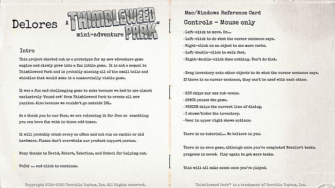 Delores: A Thimbleweed Park Mini-Adventure