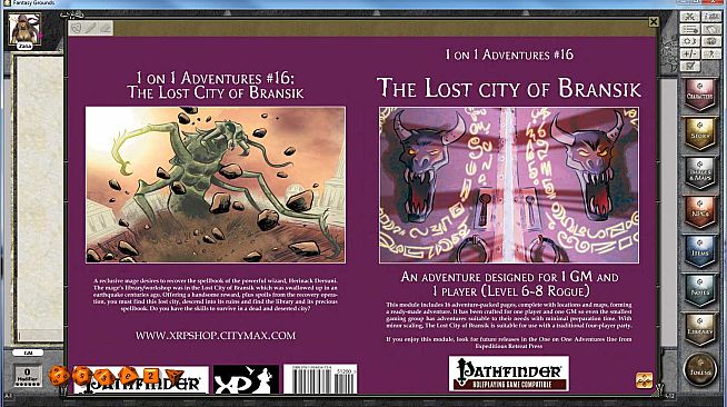 Fantasy Grounds - PFRPG Compatible Adventure: The Lost City of Bransik - One on One Adventure #16