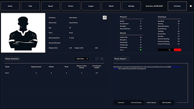 Rugby Career Manager