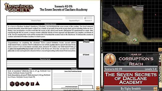 Fantasy Grounds - Pathfinder 2 RPG - Pathfinder Society Scenario #2-09: The Seven Secrets of Dacilane Academy