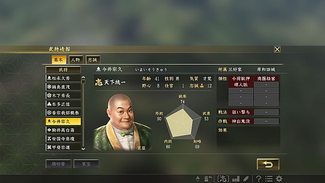 Nobunaga's Ambition: Taishi - 「今井宗久」武将データ/ "Sokyu Imai" Officer Data