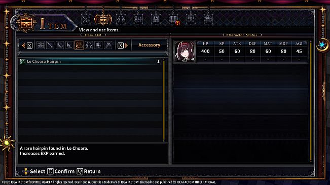 Death end re;Quest 2 - EXP Booster Equipment