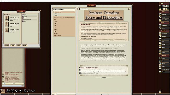 Fantasy Grounds - Lost Lore: Eminent Domains: Forces & Philosophies