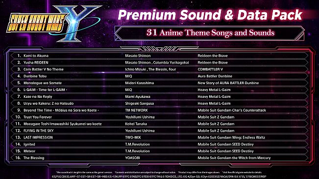 SUPER ROBOT WARS Y - Premium Sound & Data Pack